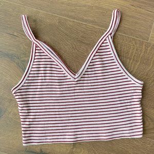 Zara Ribbed Tank Crop Top Red & White Spaghetti Straps